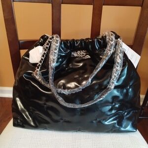 Paris Hilton Glossy Black Quilted Shoulder Bag